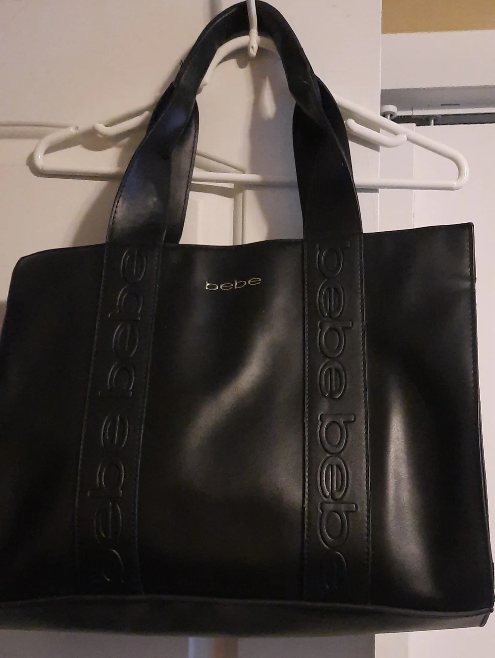 bebe Black Embossed Logo Tote